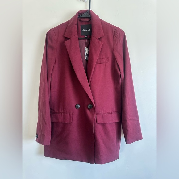 NWT Madewell Drapeweave Caldwell Double Breasted Burgundy Blazer Size XS - Picture 1 of 6